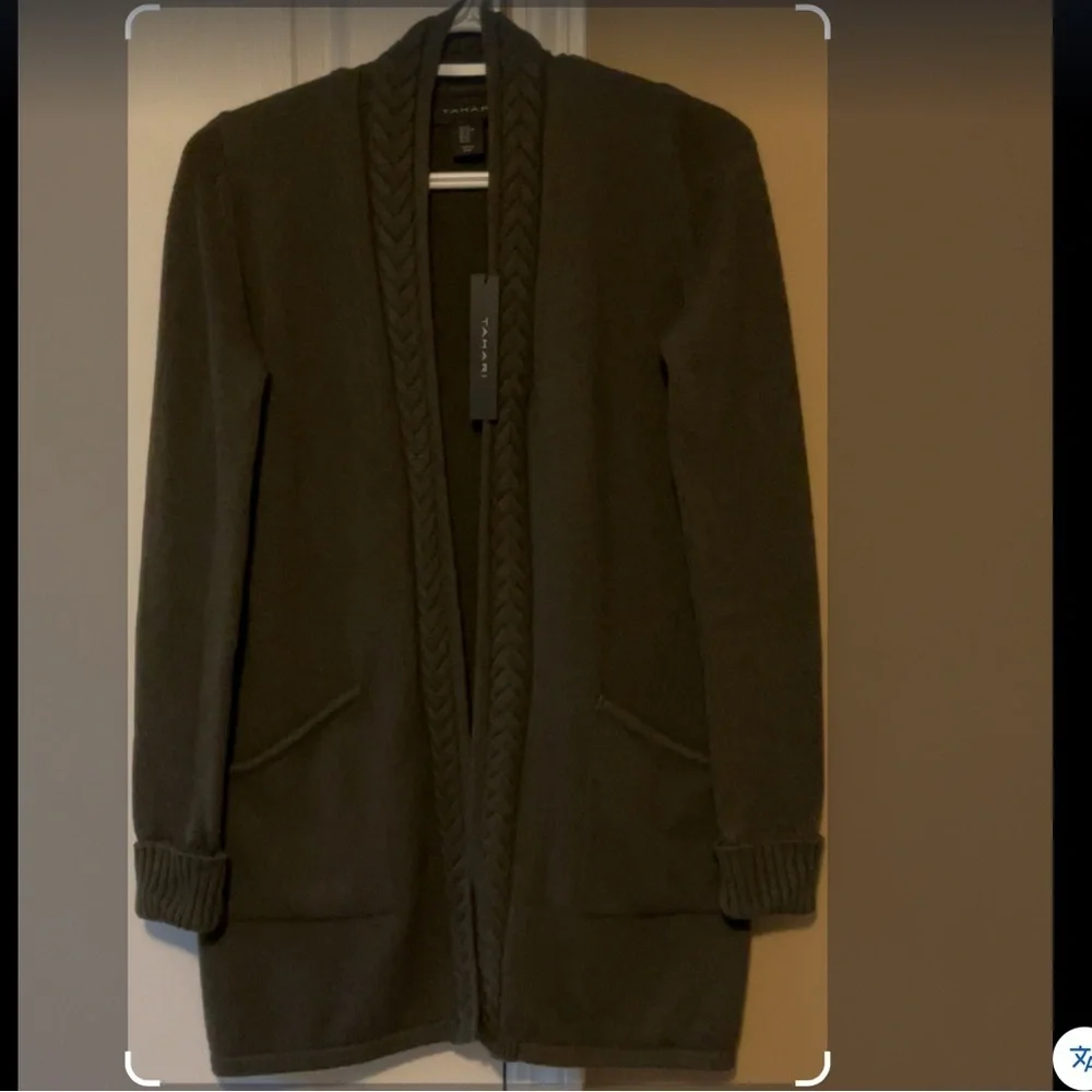 NEW Tahari Olive Green Cardigan Sweater Size XS -S From Pockets.